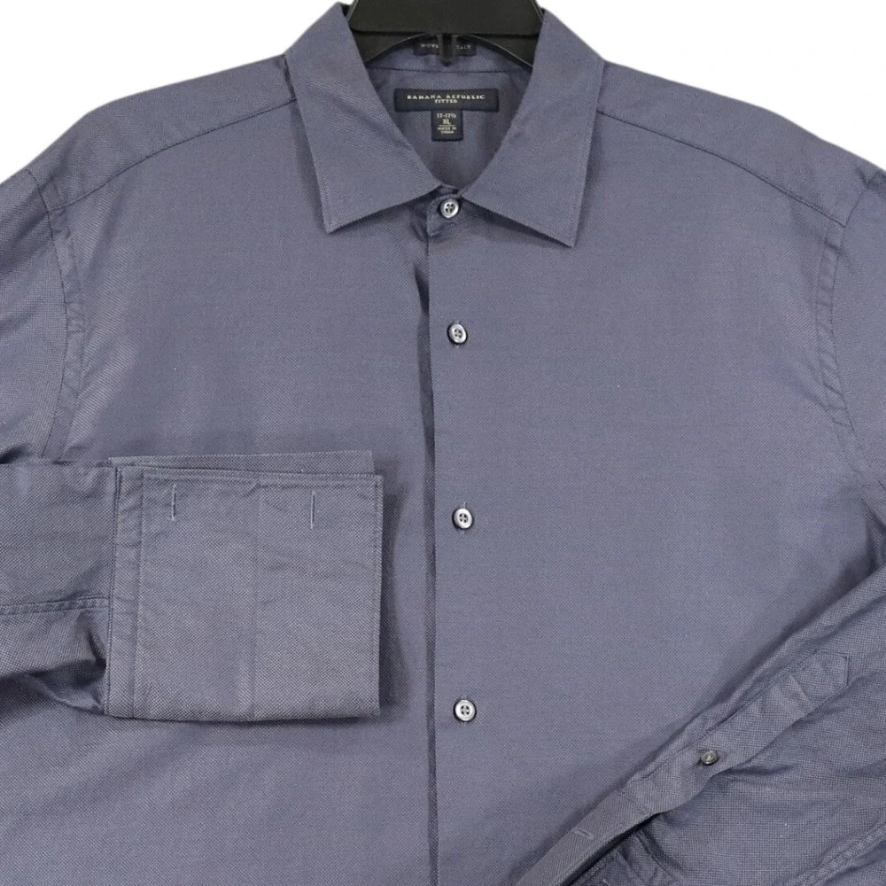 Banana Republic French Cuff Dress Shirt Mens XL Fitted Blue Micro Pattern Formal